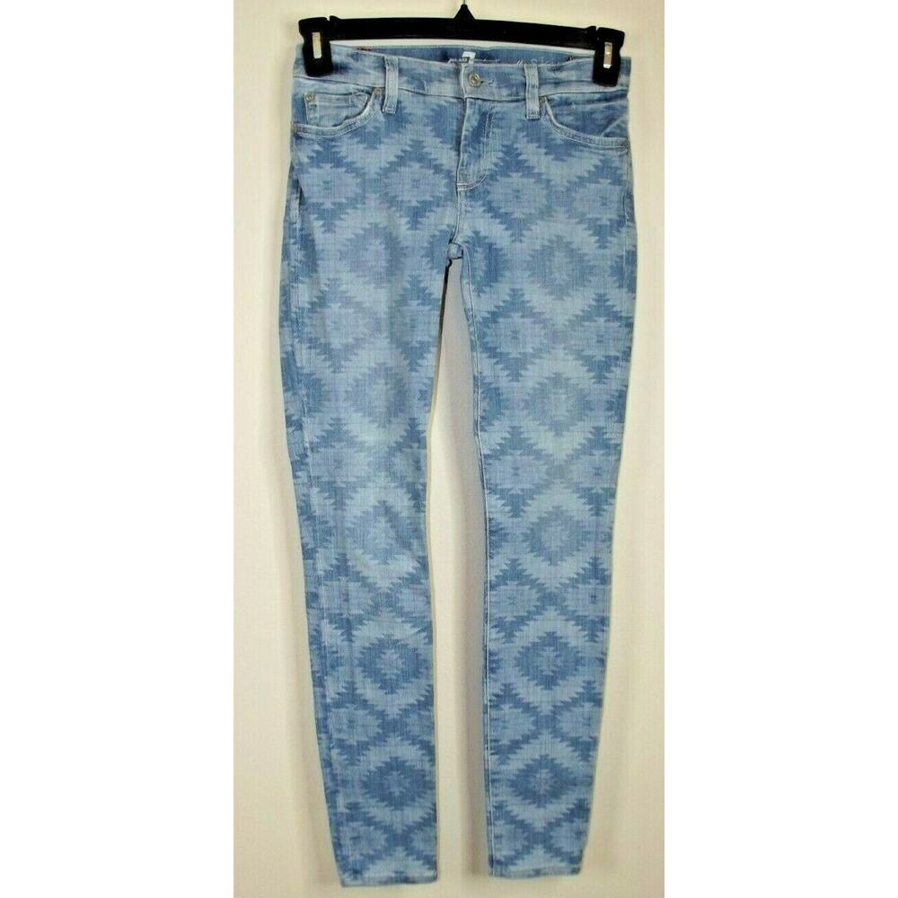 7 FOR ALL MANKIND Womens the SKINNY JEANS - Size 26 - Blue Pattern Printed